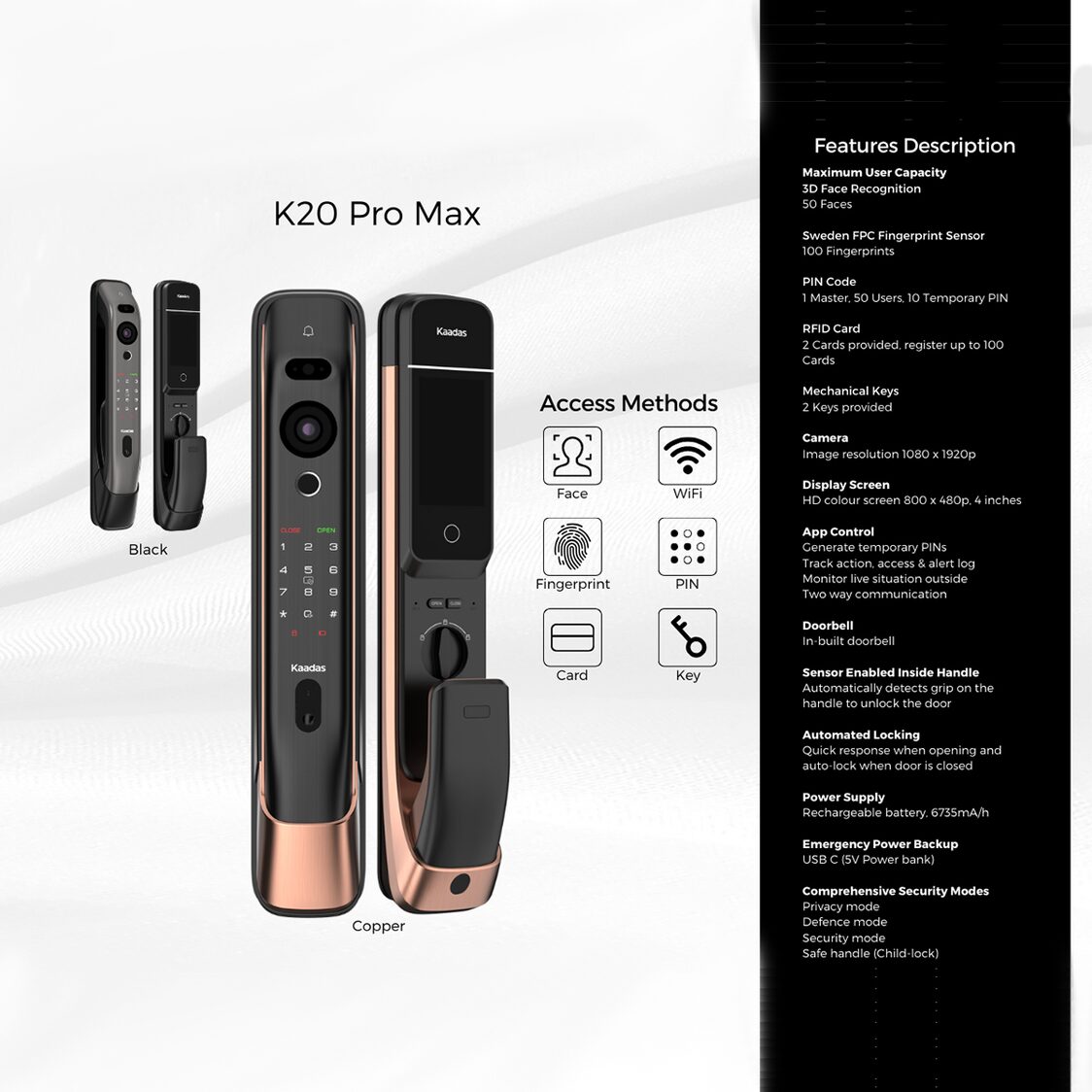 Kaadas K20 Pro Max Coppper + R8GD Lock Bundle
