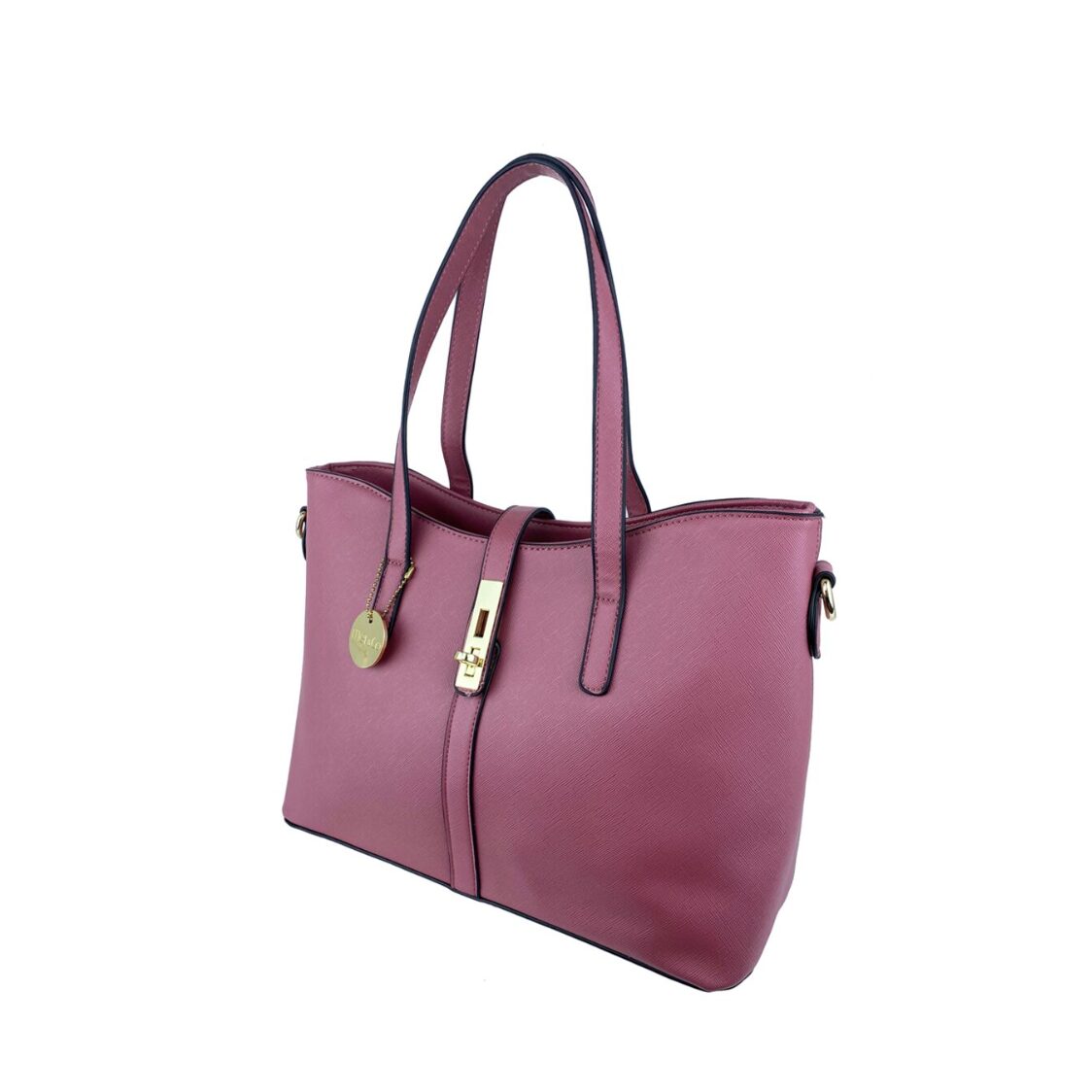 Mel&Co Saffiano-Effect Curve Top Satchel Shoulder Bag Rose MH2021-Rose