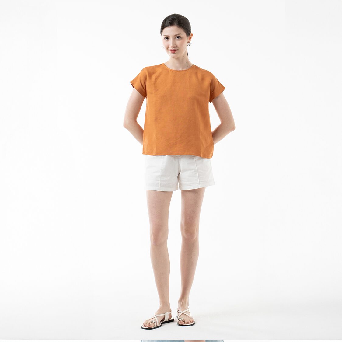K/WOODS Minimalist Linen Top in Caramel