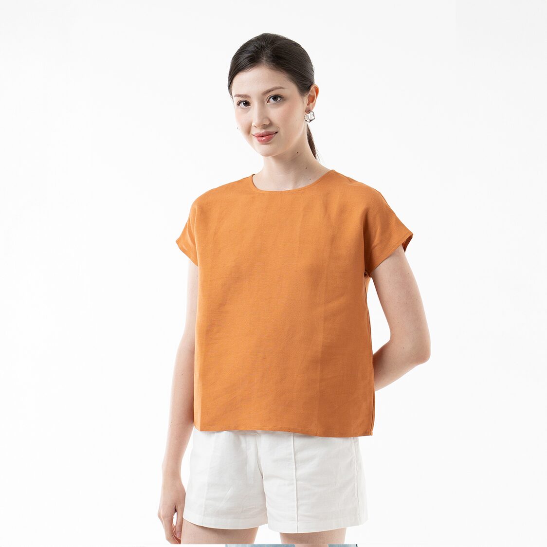 K/WOODS Minimalist Linen Top in Caramel