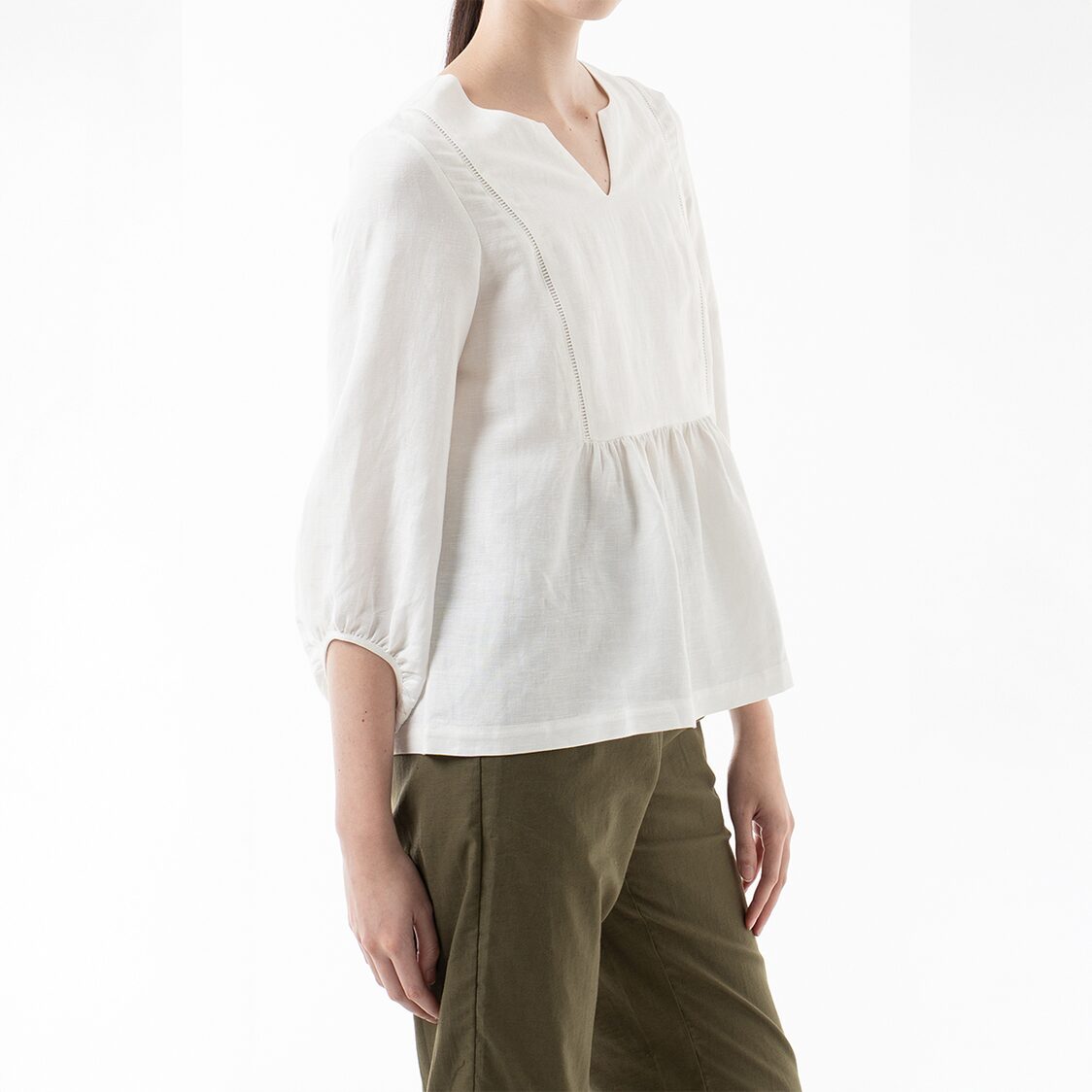 K/WOODS Modern Folk Peplum Top in Off White