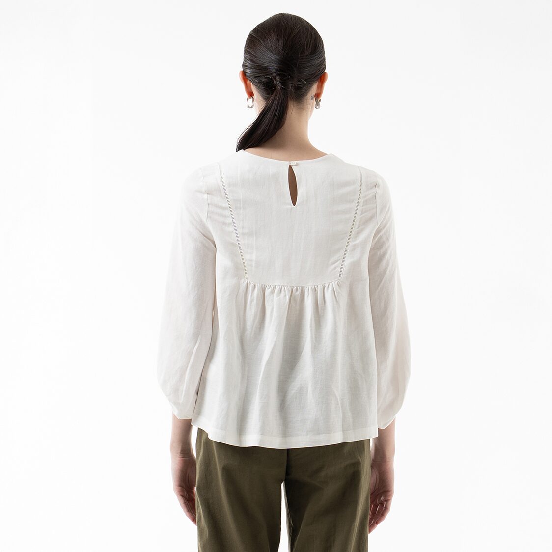 K/WOODS Modern Folk Peplum Top in Off White