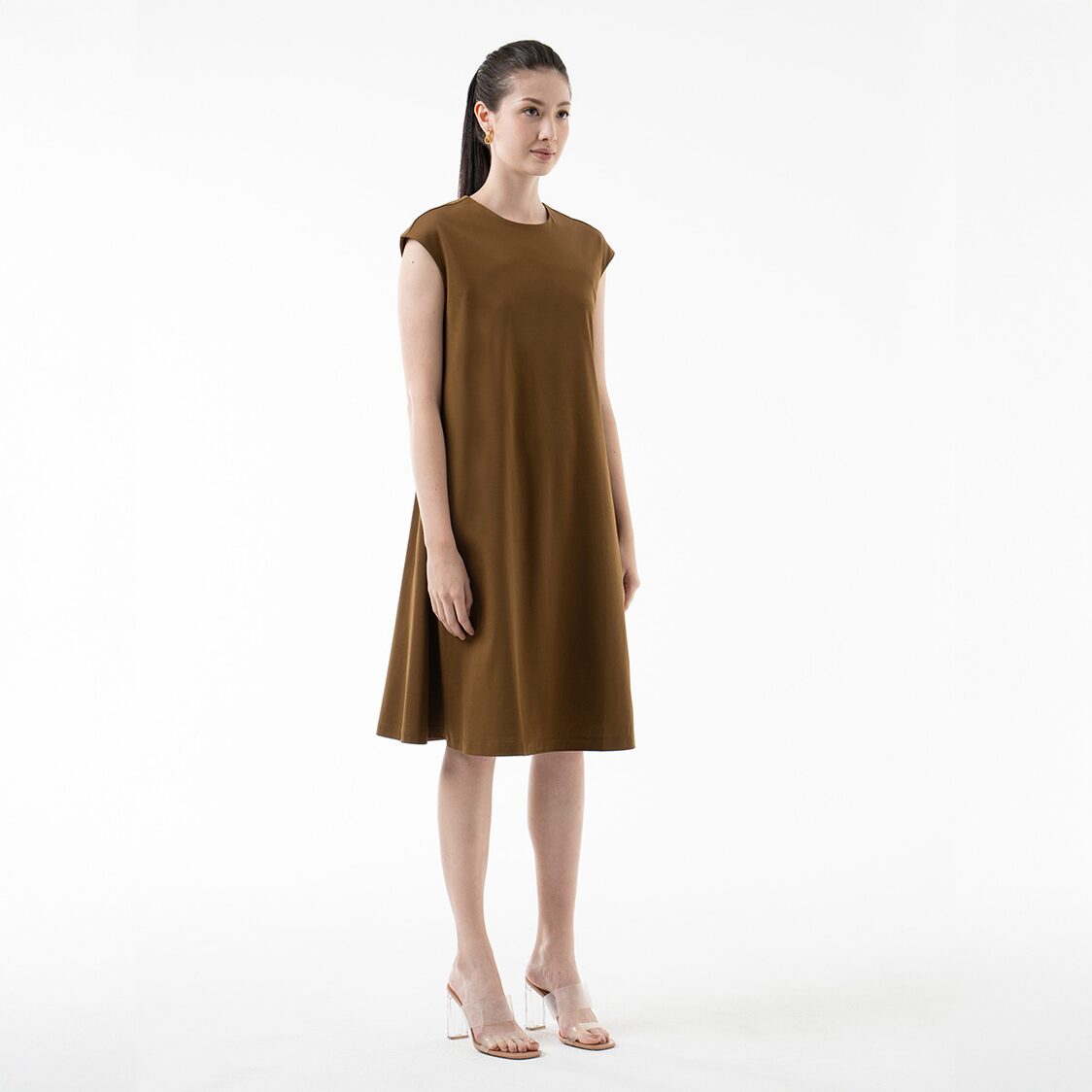K/WOODS Essential Flow Midi Dress in Fried Olive