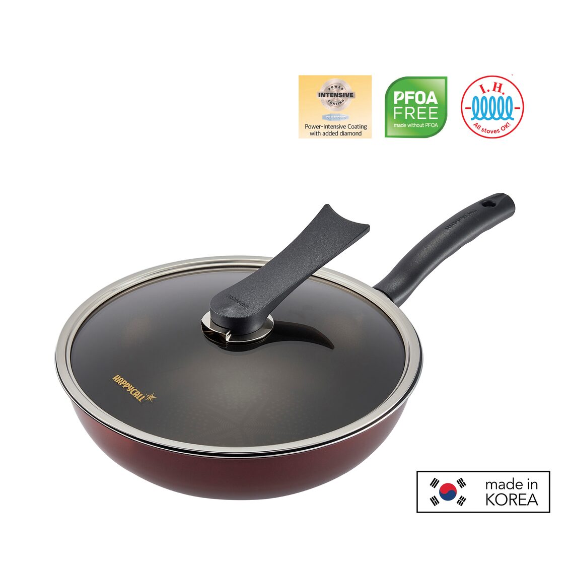 Happycall Solaris Diamond IH Non-Stick Wok Pan with Glass Lid 28cm (4900-0152)