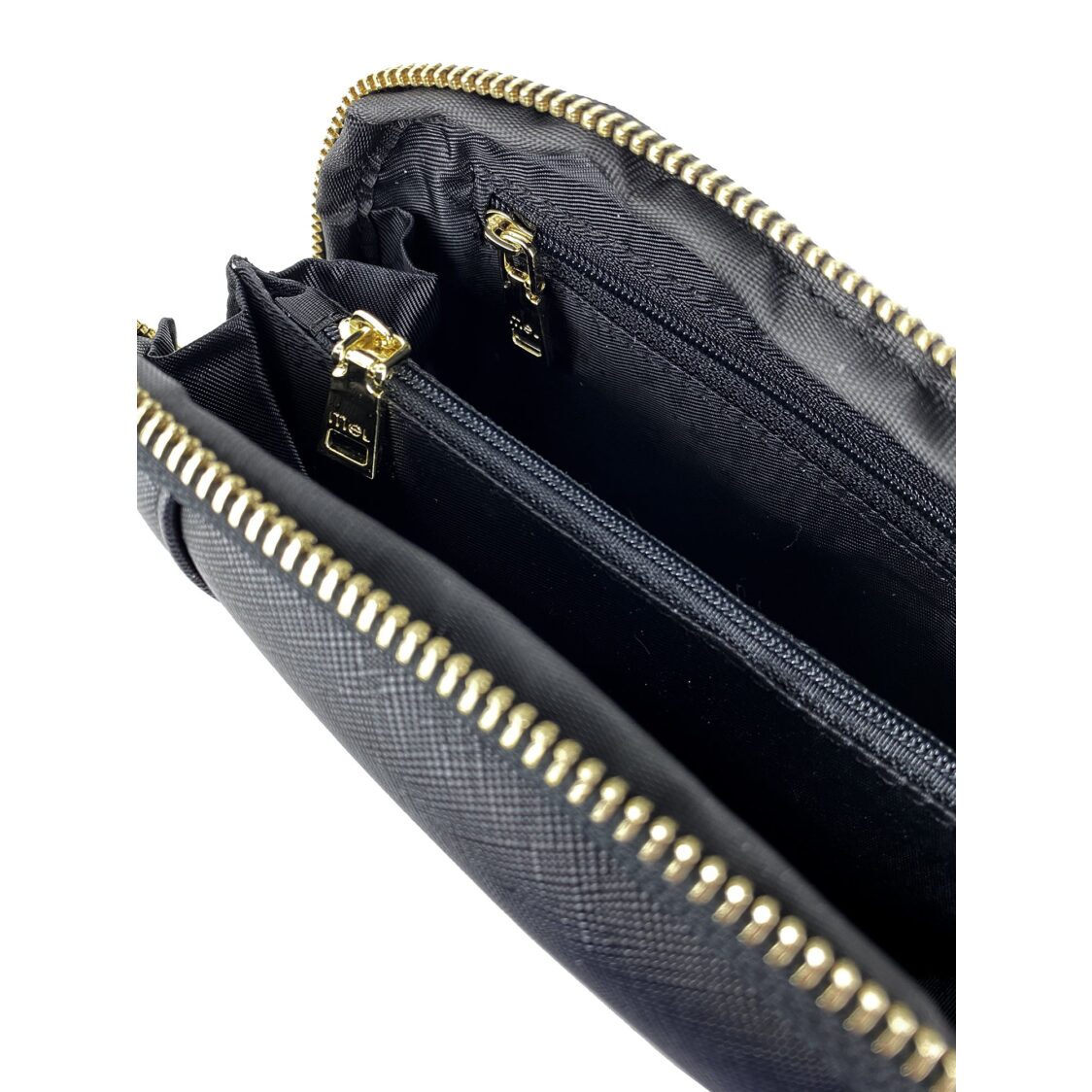Mel&Co Saffiano-Effect Loop Handle Zip-Around Wristlet Pouch Black