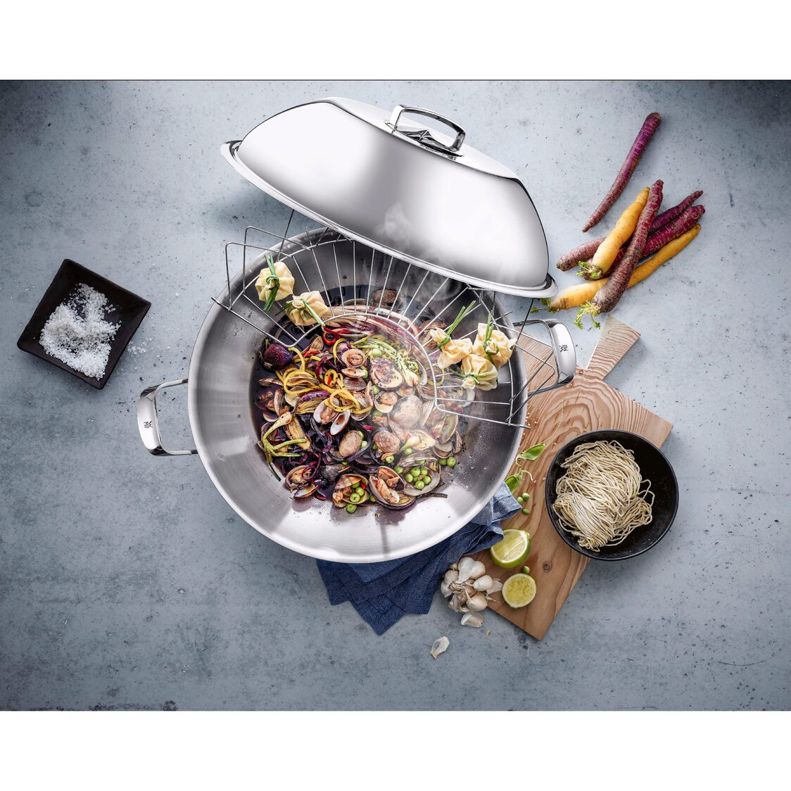 WMF Deep Chinese Wok 32cm With Lid - 2 Side Handles (07-9503-6040)