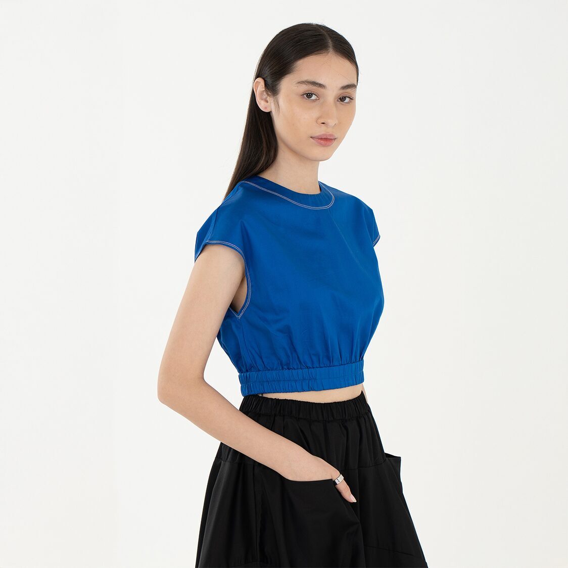 K/WOODS Stain Repellent Cropped Top In Blue