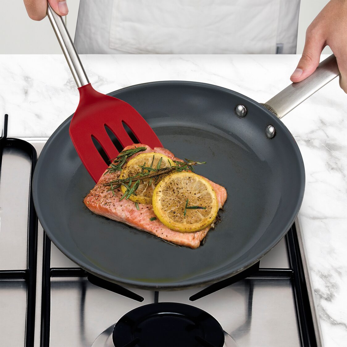 Tovolo Silicone Slotted Turner with Stainless Steel Handle - Cayenne