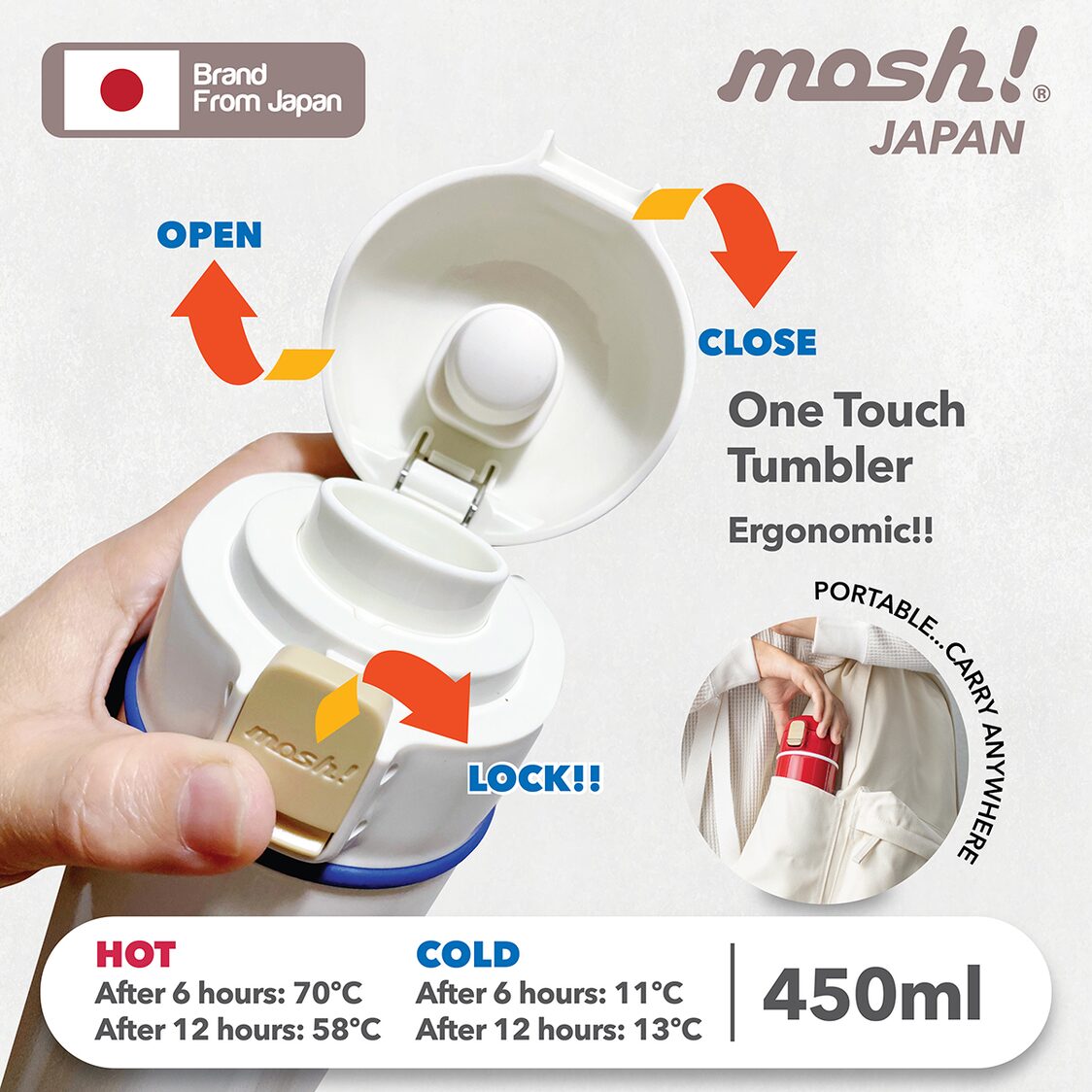 Mosh Latte One-Touch Tumbler (450ml) - Red