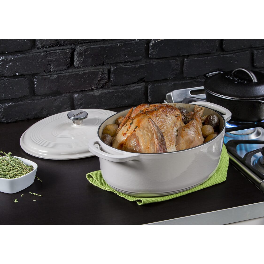 Lodge 7 Quart Oval Oyster Enameled Cast Iron Dutch Oven