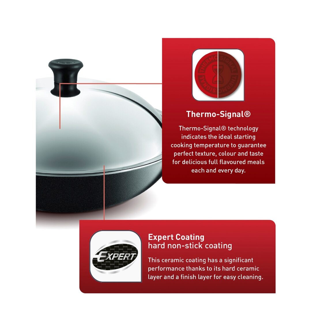 TEFAL Asian Chinese Wok with Stainless Steel Lid
