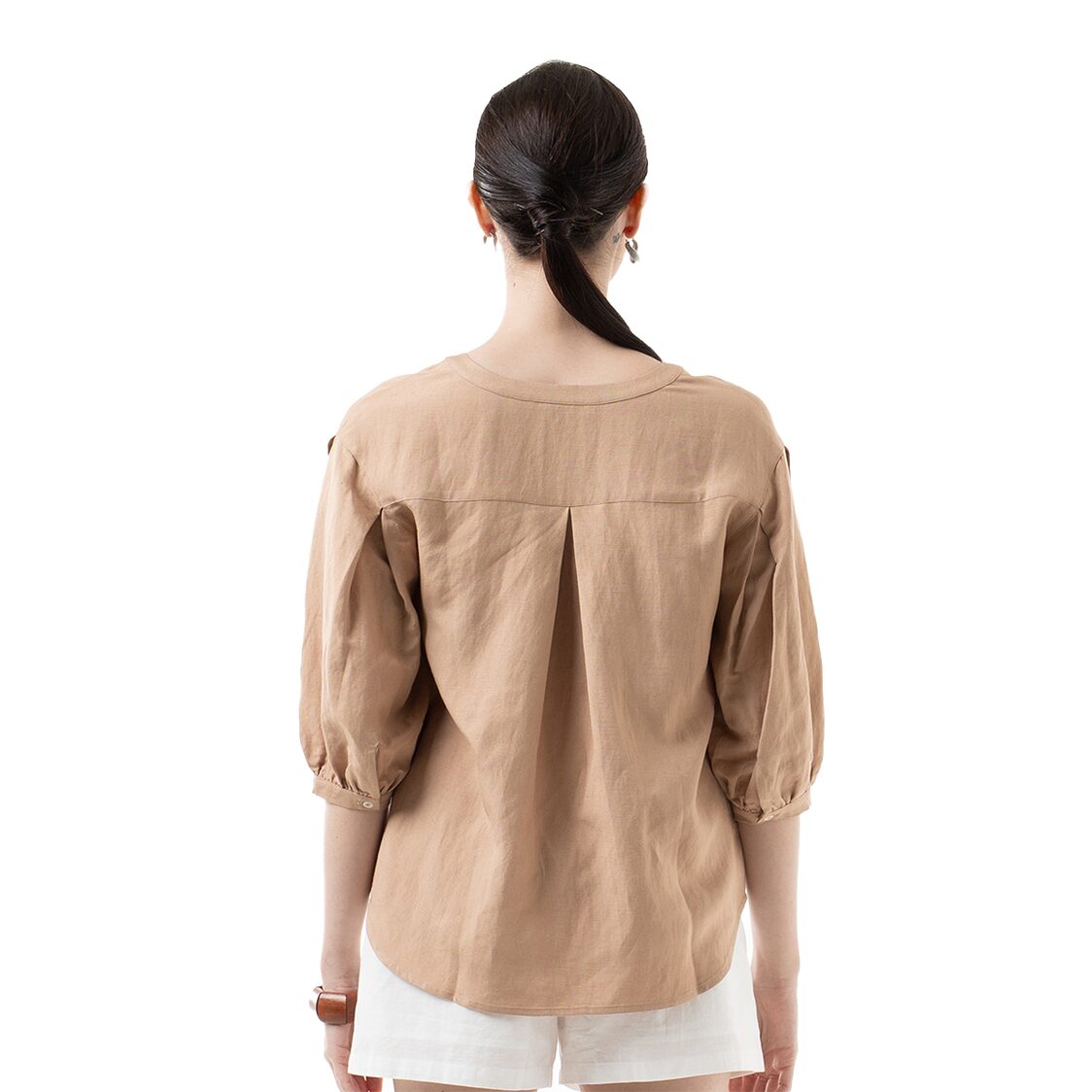 K/WOODS Minimalist Linen Puff Top in Off White