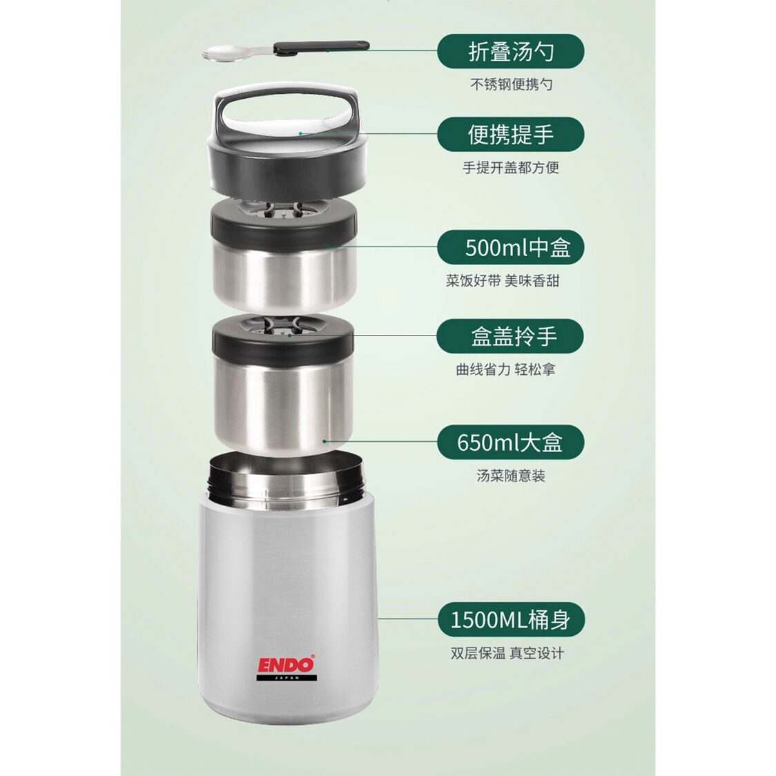 Endo-Pro Double Stainless Steel Thermal Food Carrier 1.5L (CX-4019)