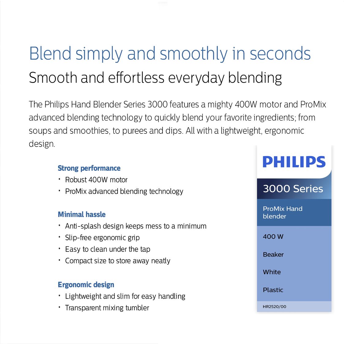 Philips 3000 Series 400W ProMix Hand Blender (HR2520/01)