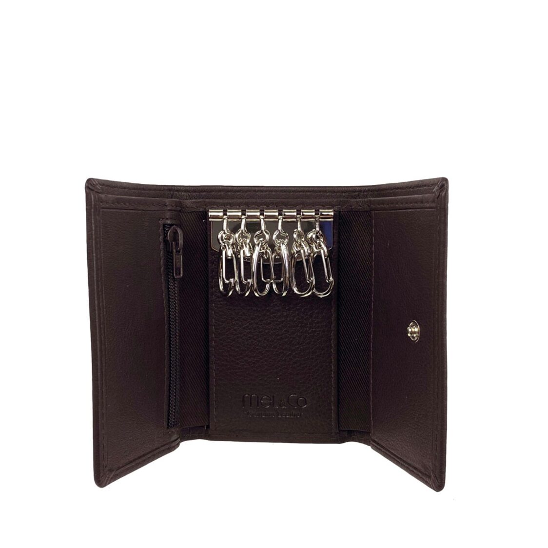 Genuine Leather Key Pouch With Snap Pocket