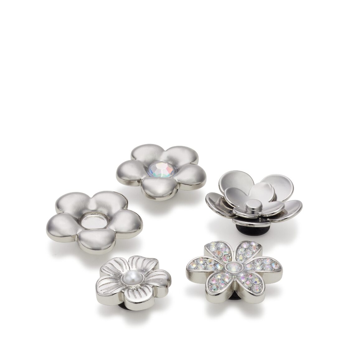 Crocs Monochrome Silver Flowers 5 Pack