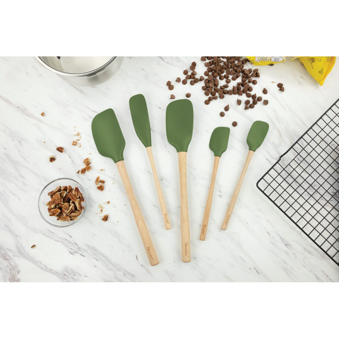 Tovolo Flex-Core Spatula Wood Handled Set S/5 - Pesto