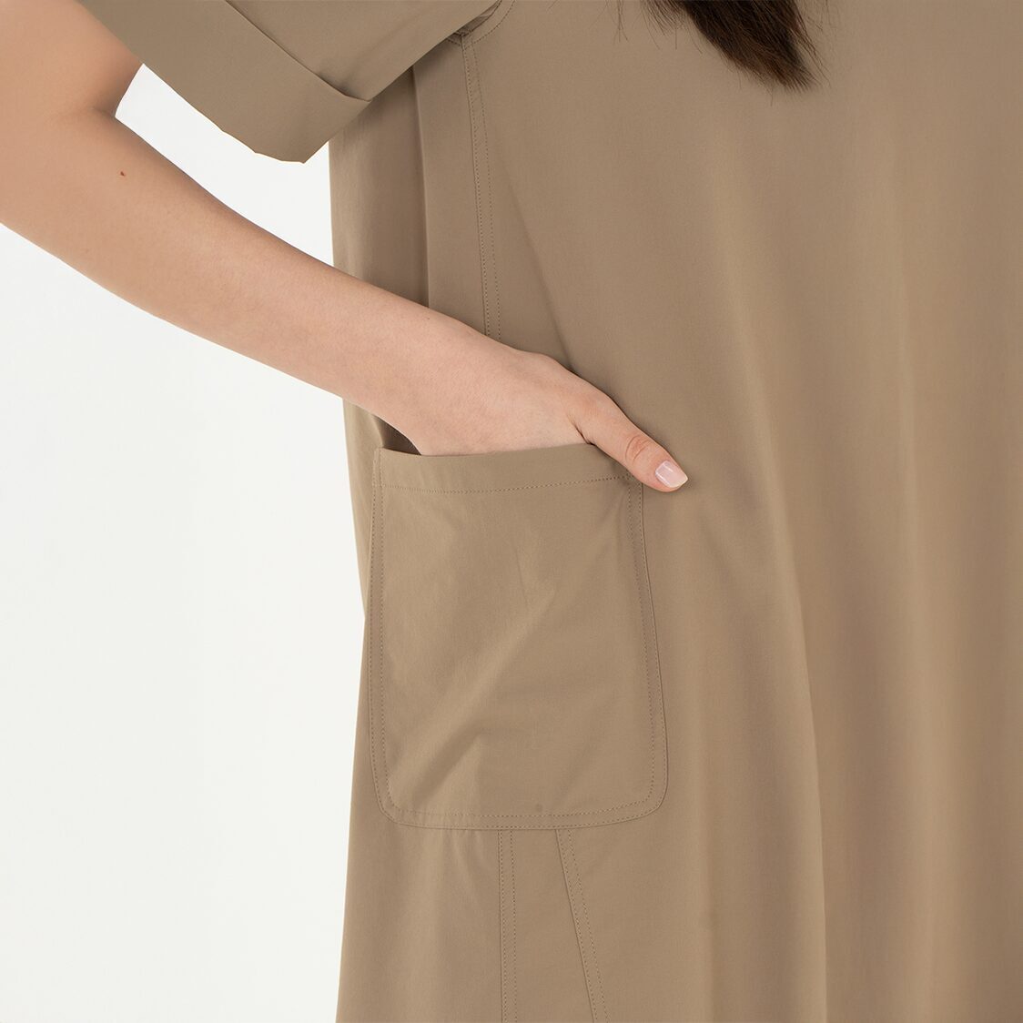 K/WOODS Ice Cool Relaxed Shift Dress in Khaki