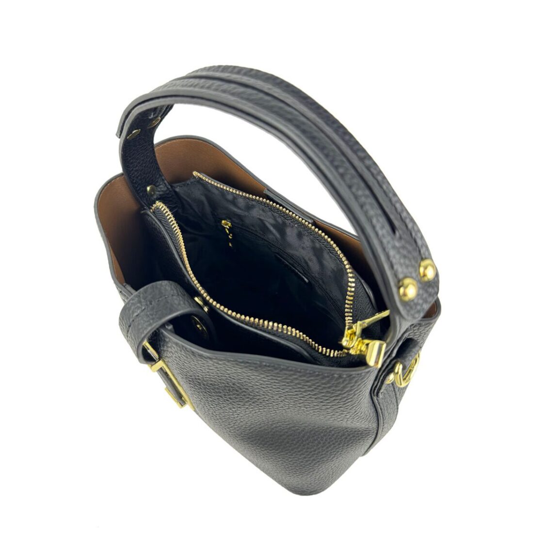 Mel&Co Pebbled Single Handle Bucket Satchel Bag Black