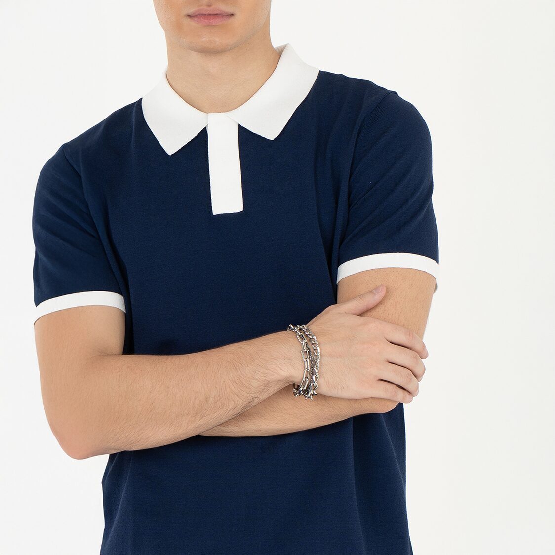 K/WOODS Ice Cool Loom Contrast Polo in Navy