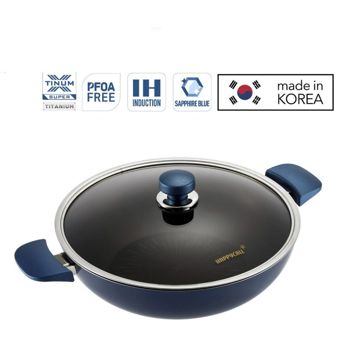 Happycall Classic Titanium IH Die Cast Chef Wok with Glass Lid 32cm (3900-0413)