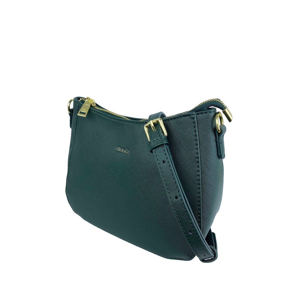 Mel&Co Saffiano-Effect Curve Top Sling Bag Forest Green