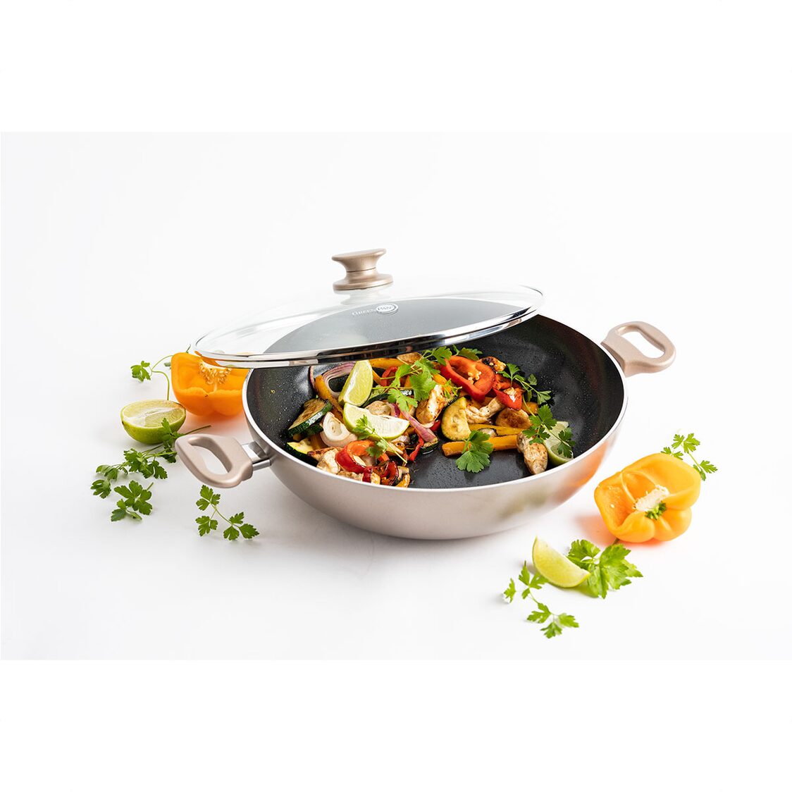 Greenpan Camb Bronze 36cm Ceramic Covered Wok (GPCBR675983) + Free Spatula & Ladle Set (Worth $29.90) (GPGC010734)