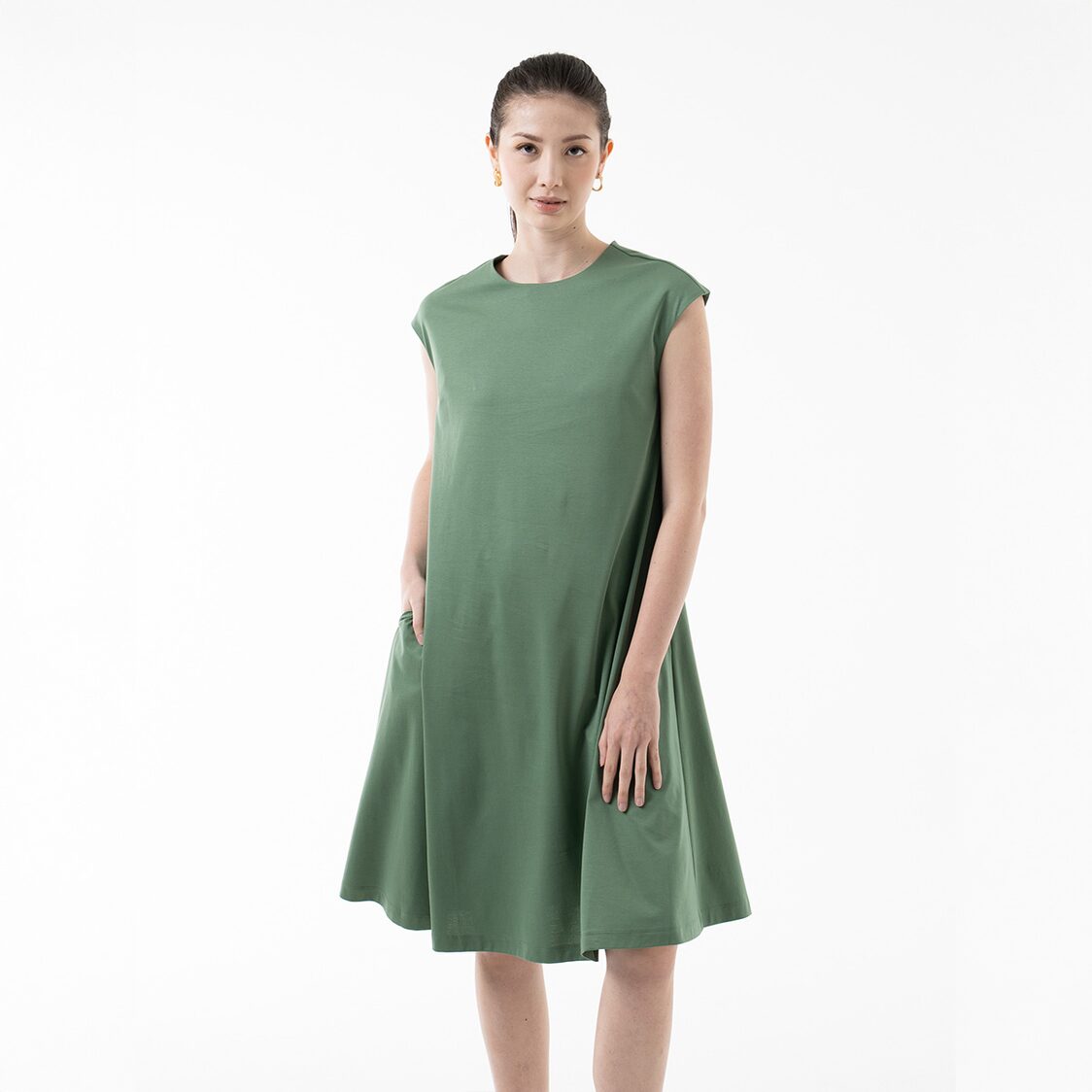 K/WOODS Essential Flow Midi Dress in Sage Green