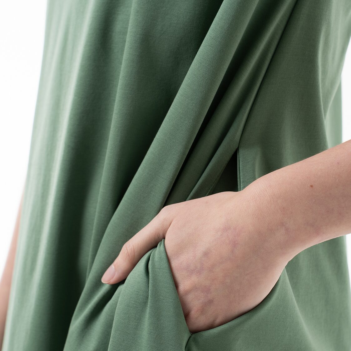 K/WOODS Essential Flow Midi Dress in Sage Green
