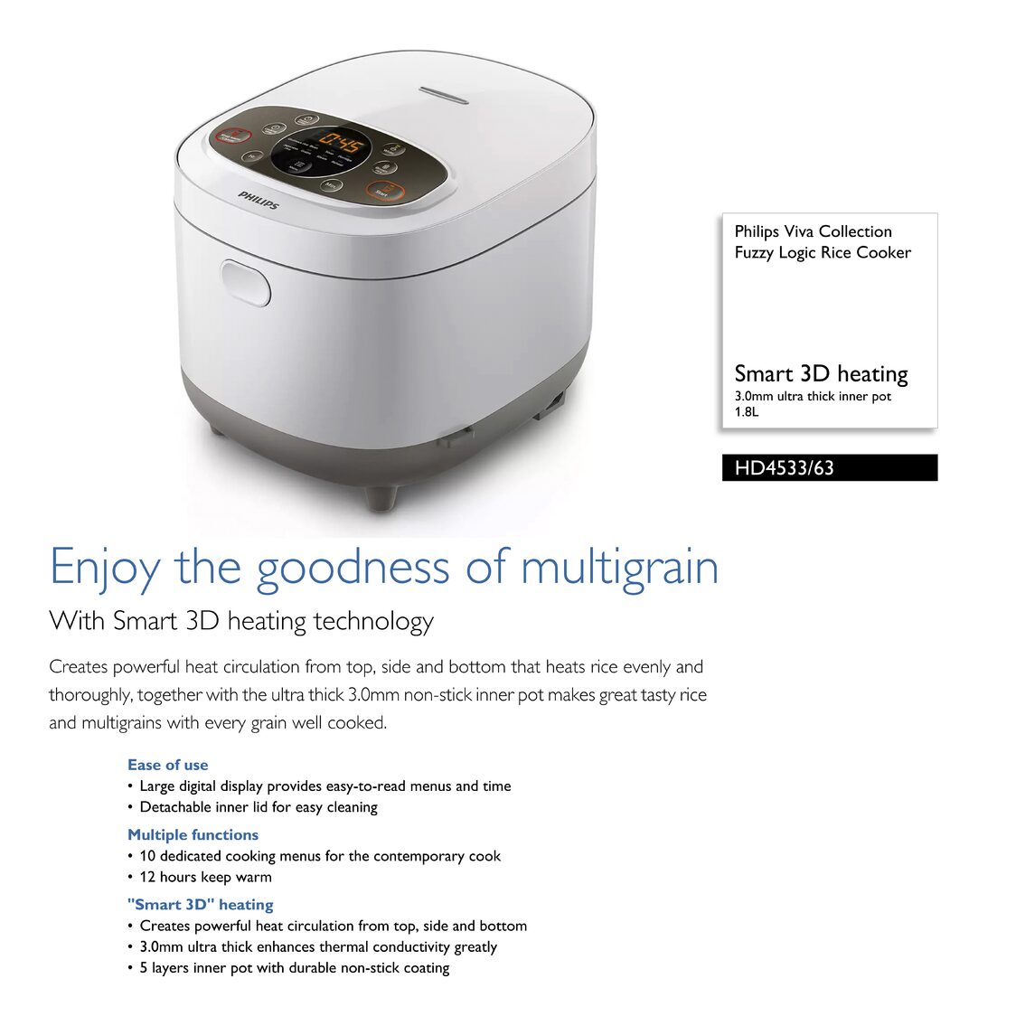 Philips Viva Collection Fuzzy Logic Rice Cooker 1.8L (HD4533/63)