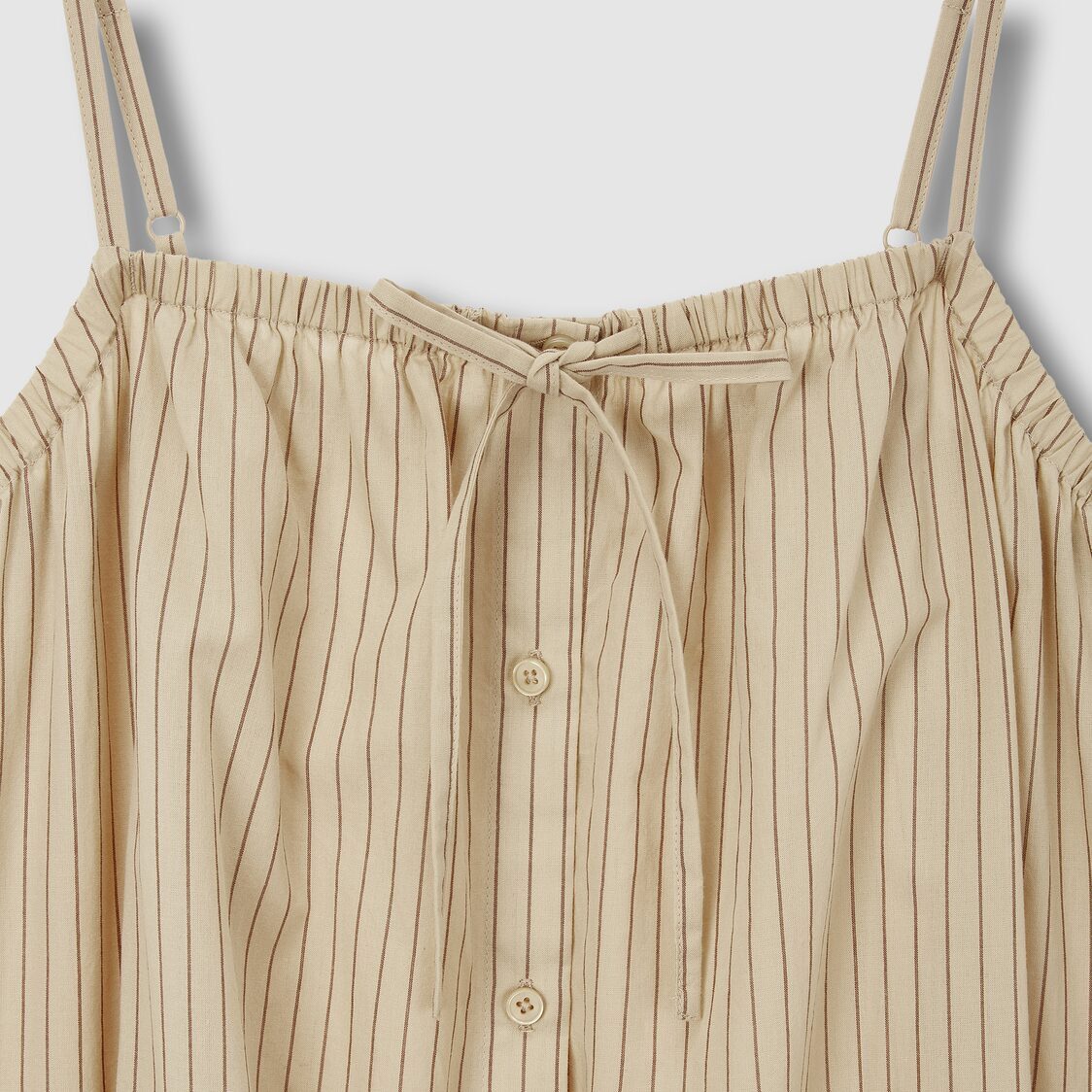 Jaju Women Cotton Stripe Sleeveless Pajama Dress Dark Beige