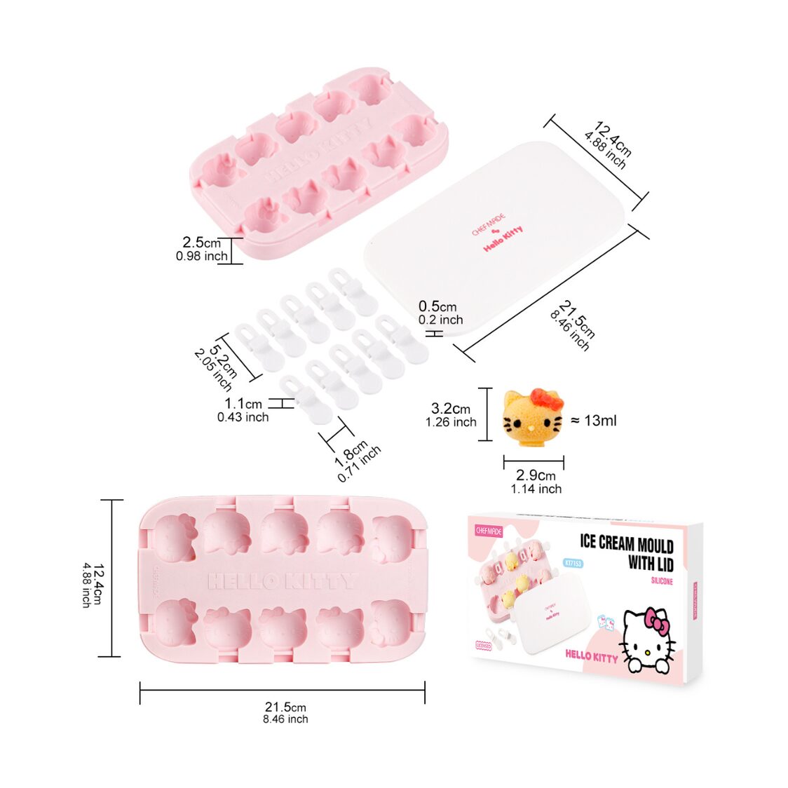 Chefmade Silicone Ice Cream Mould with Lid Hello Kitty - 1898CM-KT7153