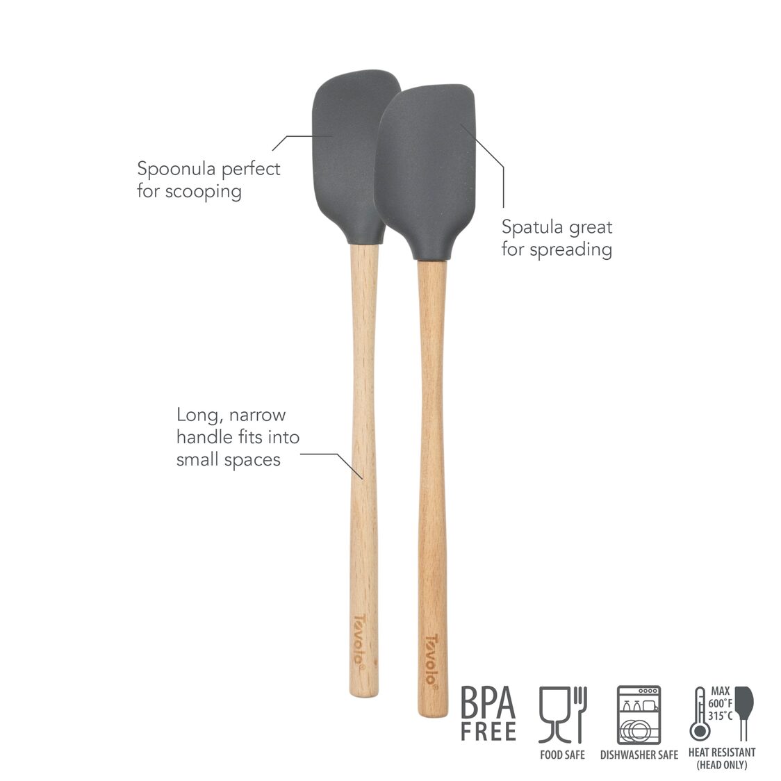 Tovolo Flex-Core WHandled Mini Spatula & Spoonula Set of 2 - Charcoal