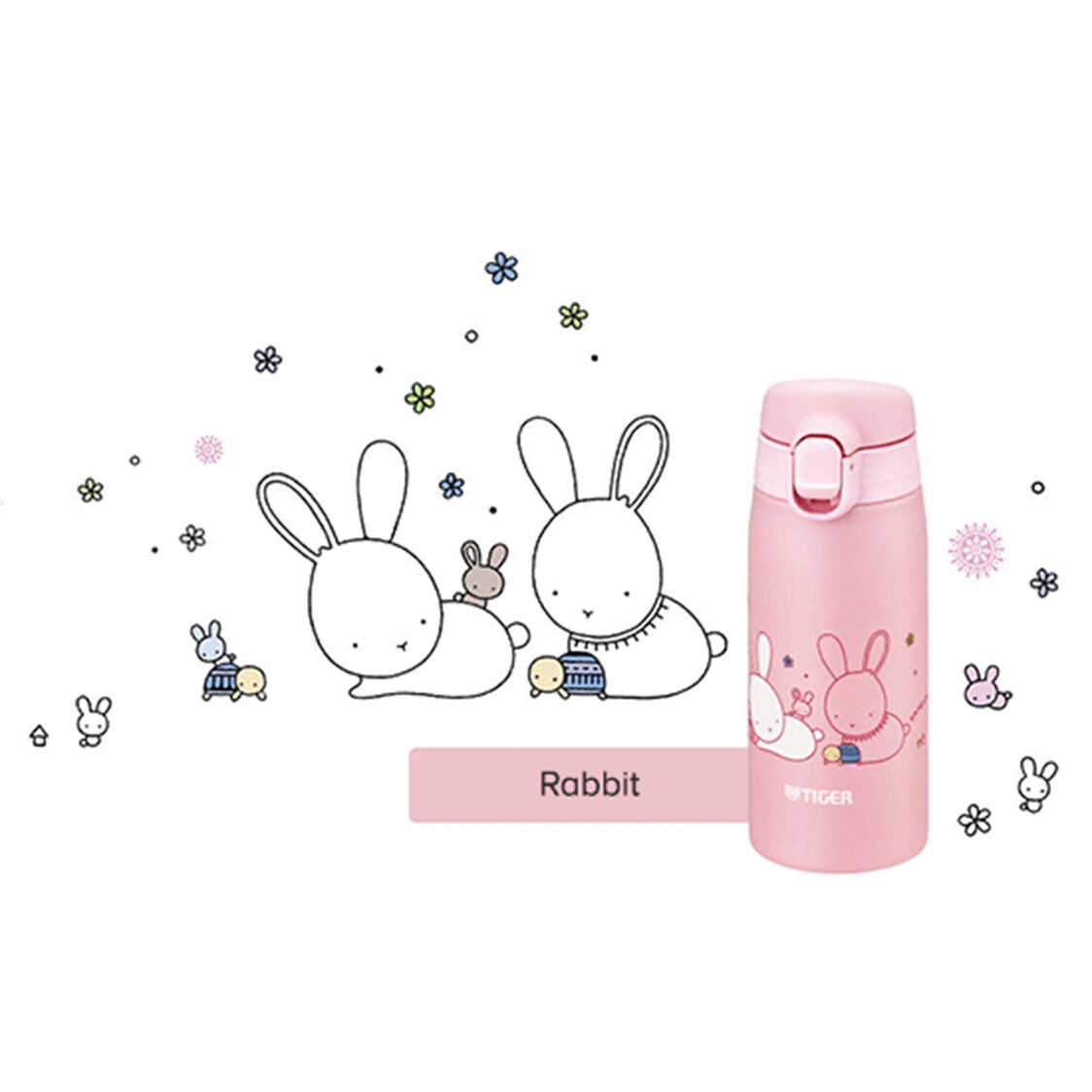 TIGER Double Stainless Steel Bottle 350ml - Rabbit (MCT-A035 P)