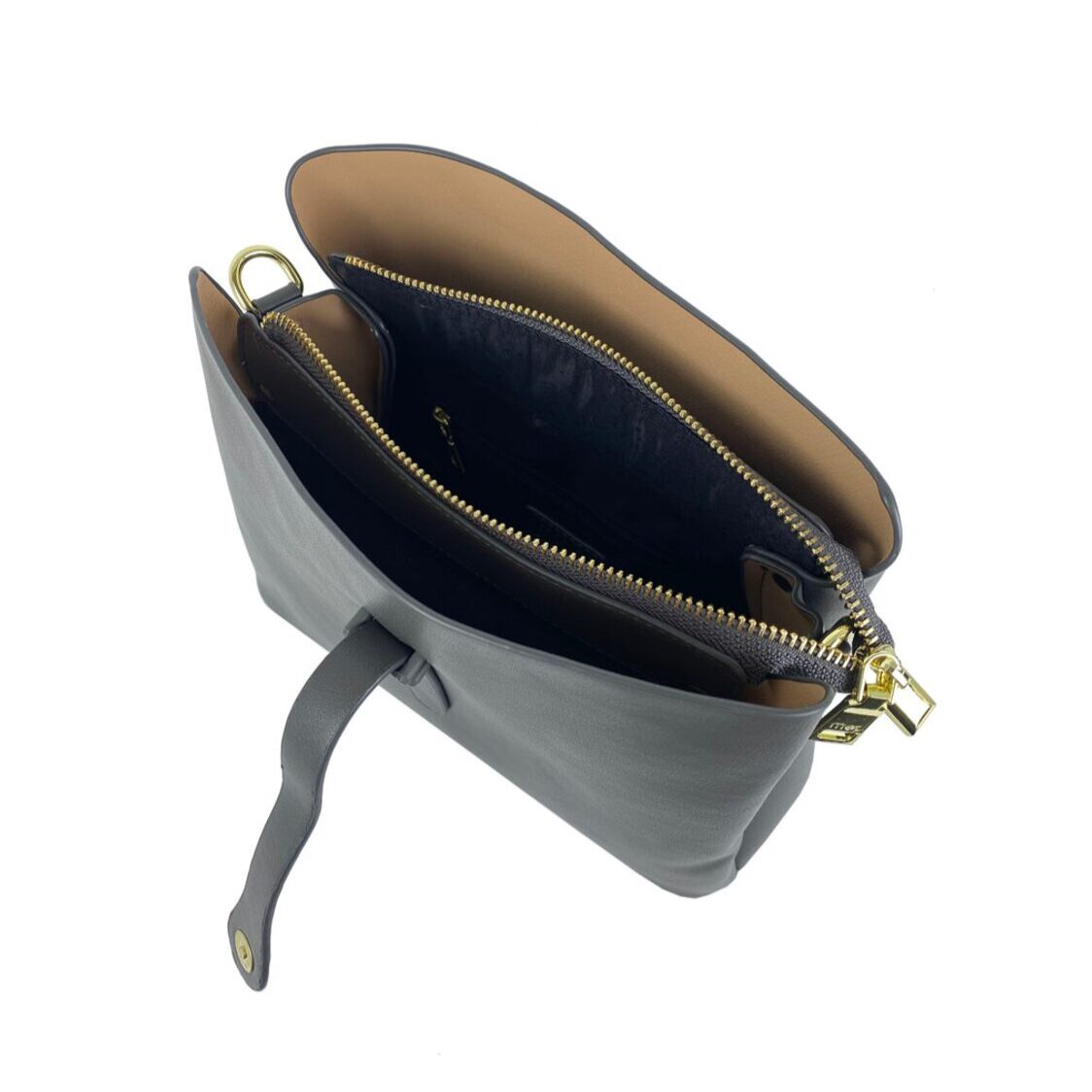 Mel&Co Triple Compartment Sling Bag With Decorative Buckle Grey MH059-Grey