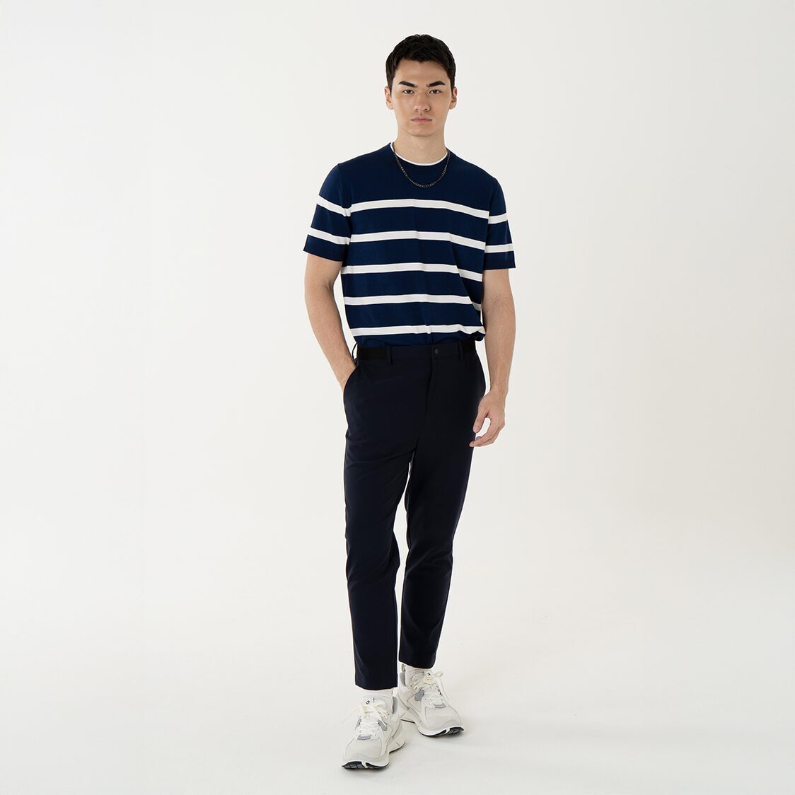 K/WOODS Ice Cool Horizon Stripe Pullover in Navy