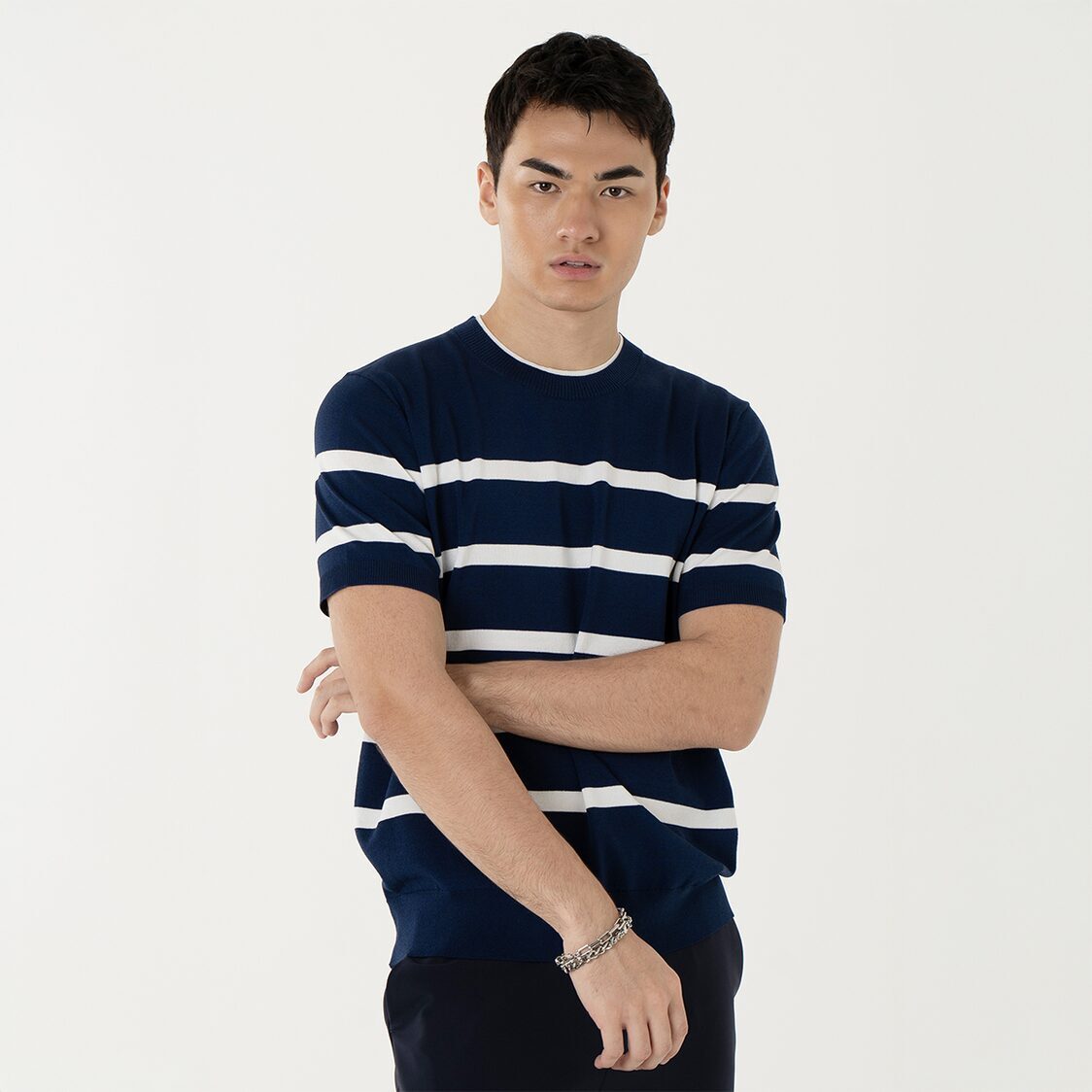 K/WOODS Ice Cool Horizon Stripe Pullover in Navy