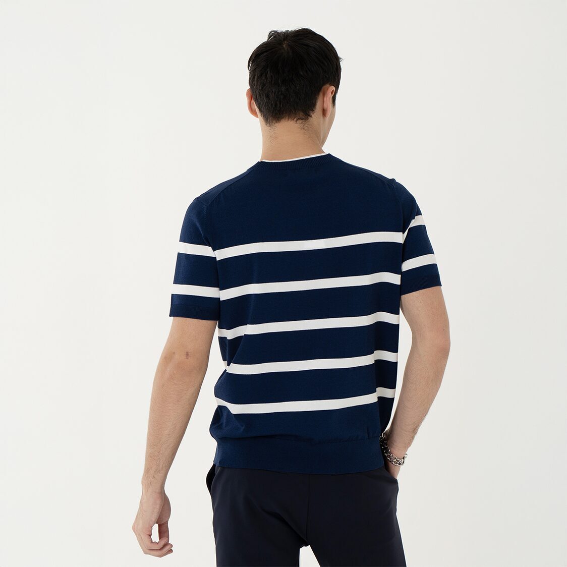 K/WOODS Ice Cool Horizon Stripe Pullover in Navy