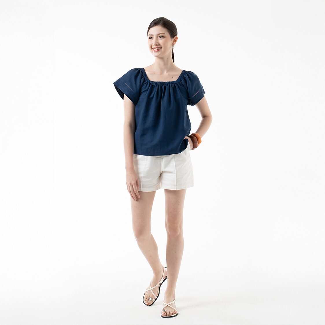 K/WOODS Boho Breeze Peasant Top in Midnight Blue