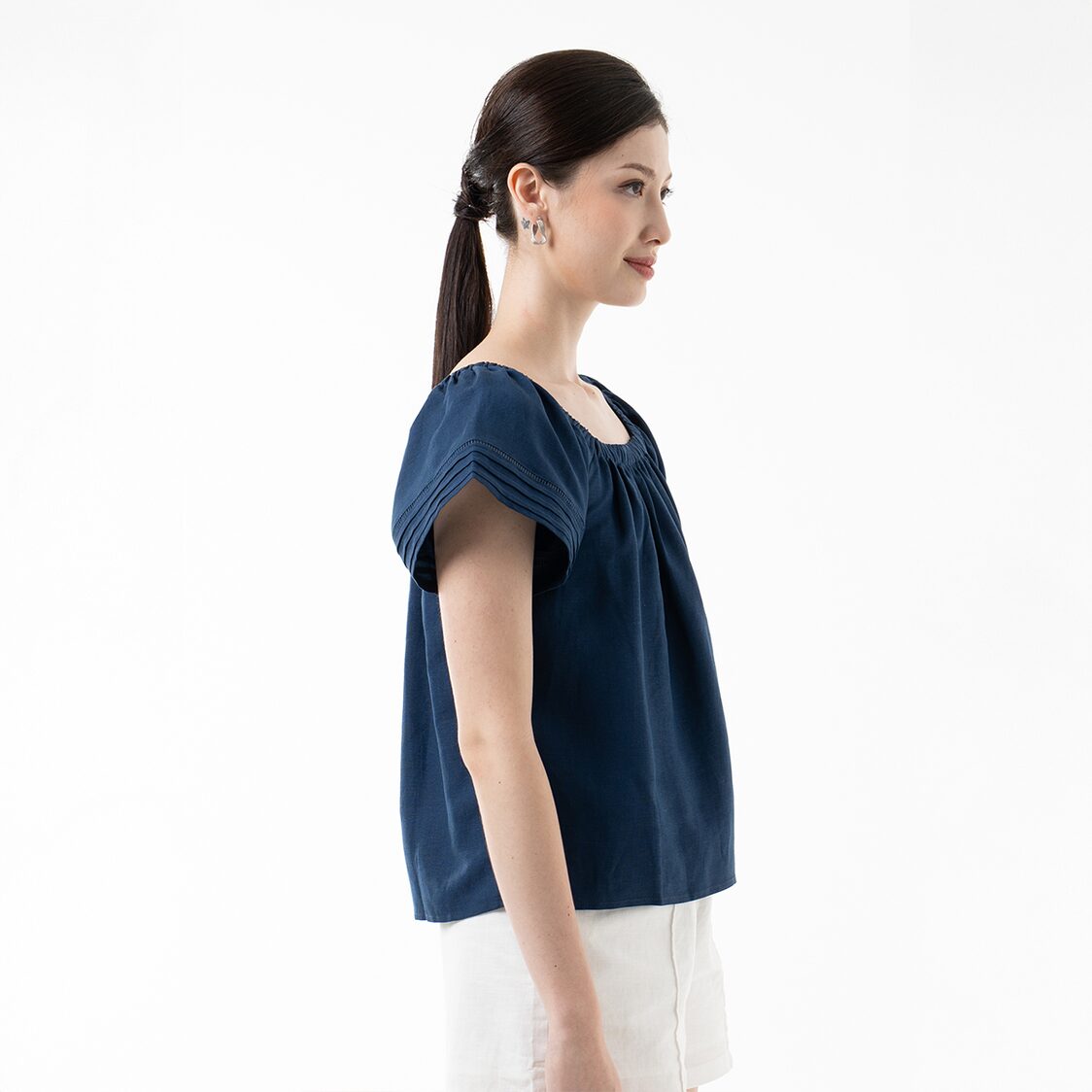 K/WOODS Boho Breeze Peasant Top in Midnight Blue