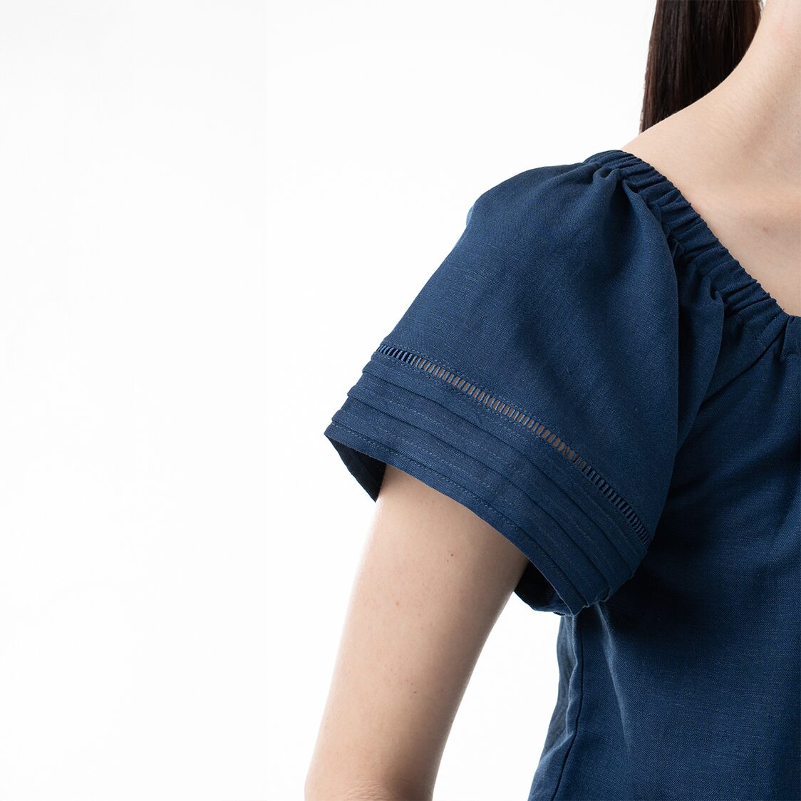K/WOODS Boho Breeze Peasant Top in Midnight Blue