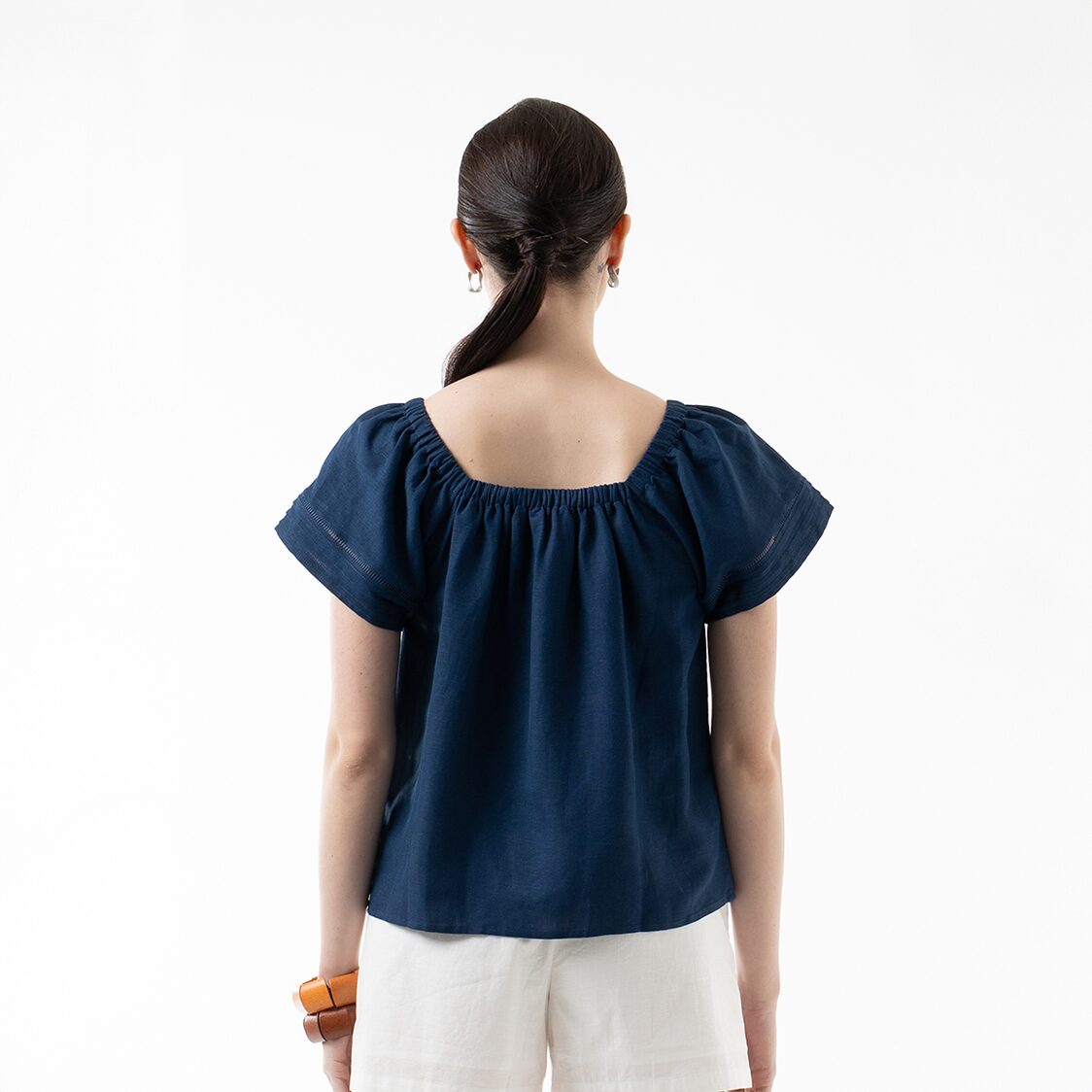 K/WOODS Boho Breeze Peasant Top in Midnight Blue