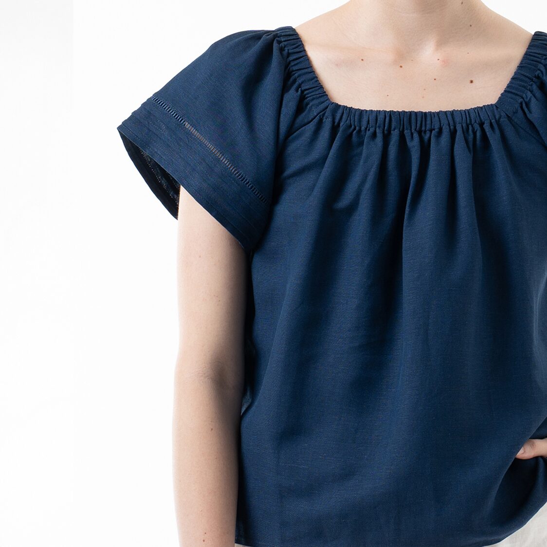 K/WOODS Boho Breeze Peasant Top in Midnight Blue