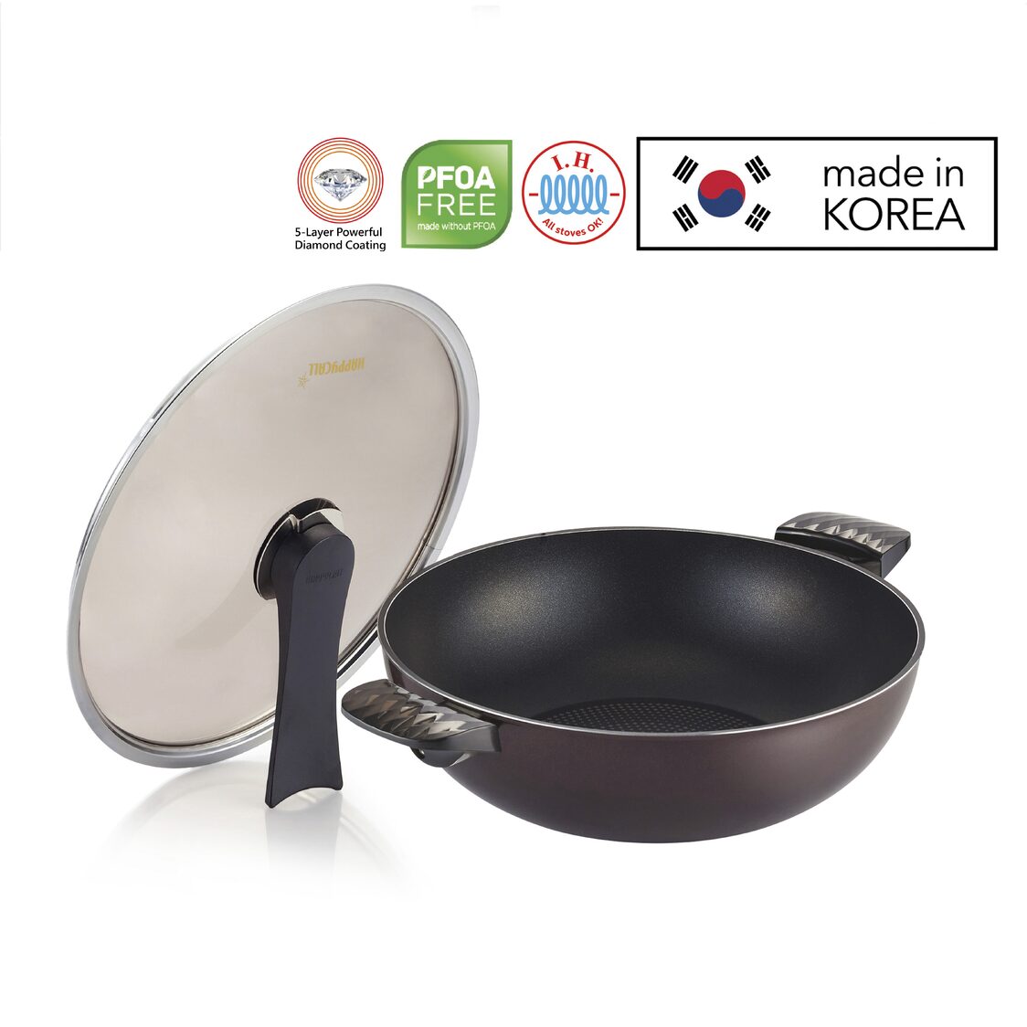 HAPPYCALL IH Diamond Lite Die Cast Chef Wok with Lid 32cm (3900-0292)