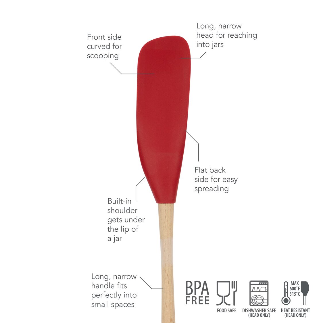 Tovolo Flex-Core® Wood Handled Jar Scraper - Cayenne