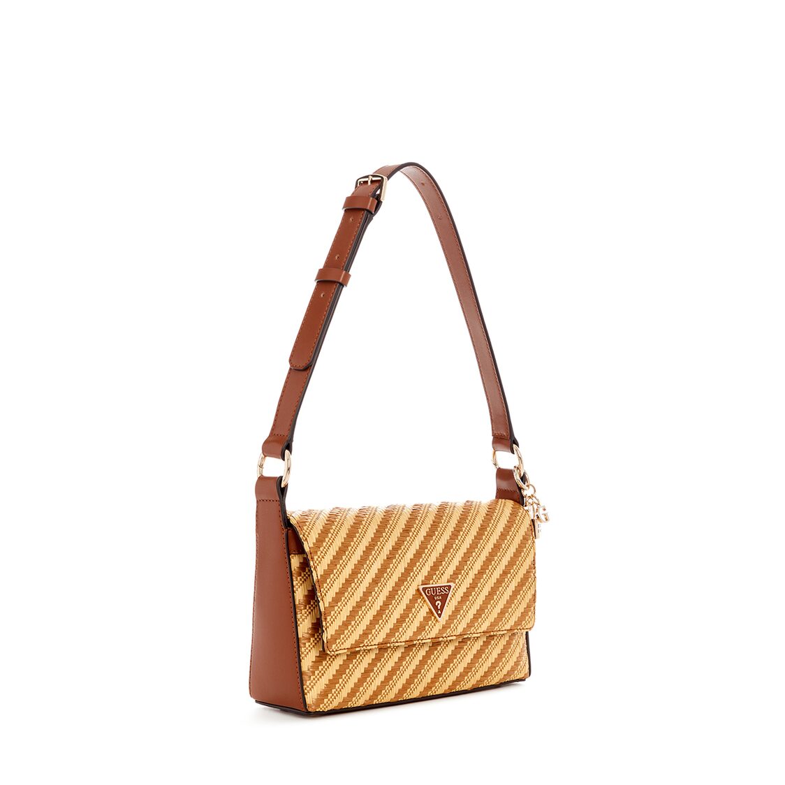 Guess Simona Flap Shoulder Bag - Natural/Cognac