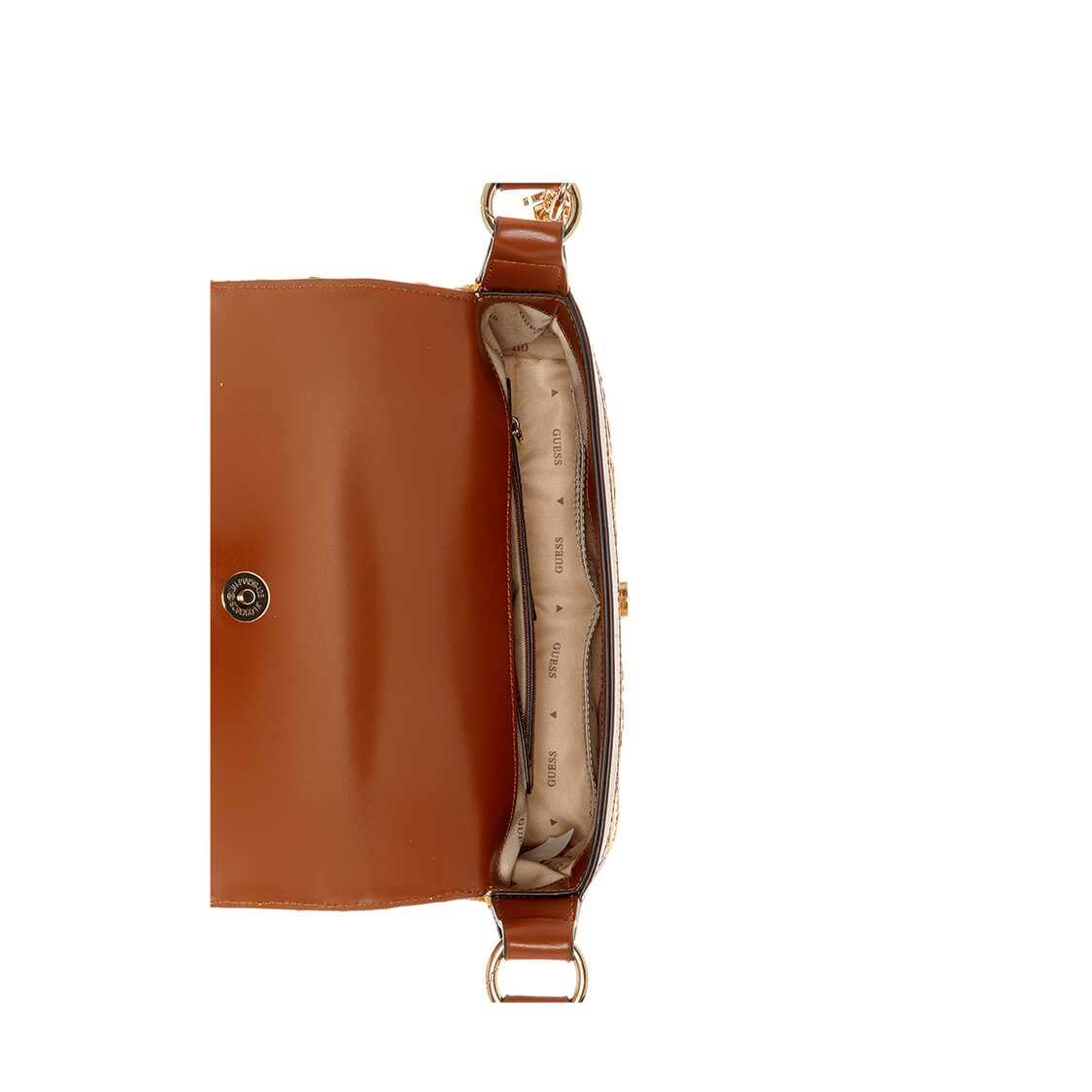 Guess Simona Flap Shoulder Bag - Natural/Cognac