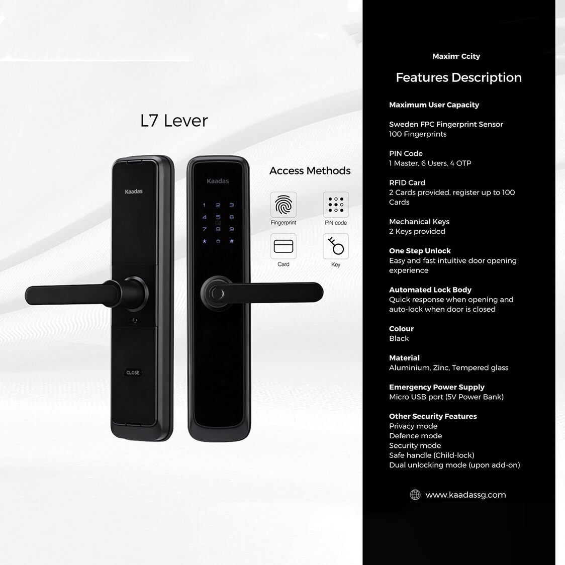 Kaadas L7 Digital Lock - Black