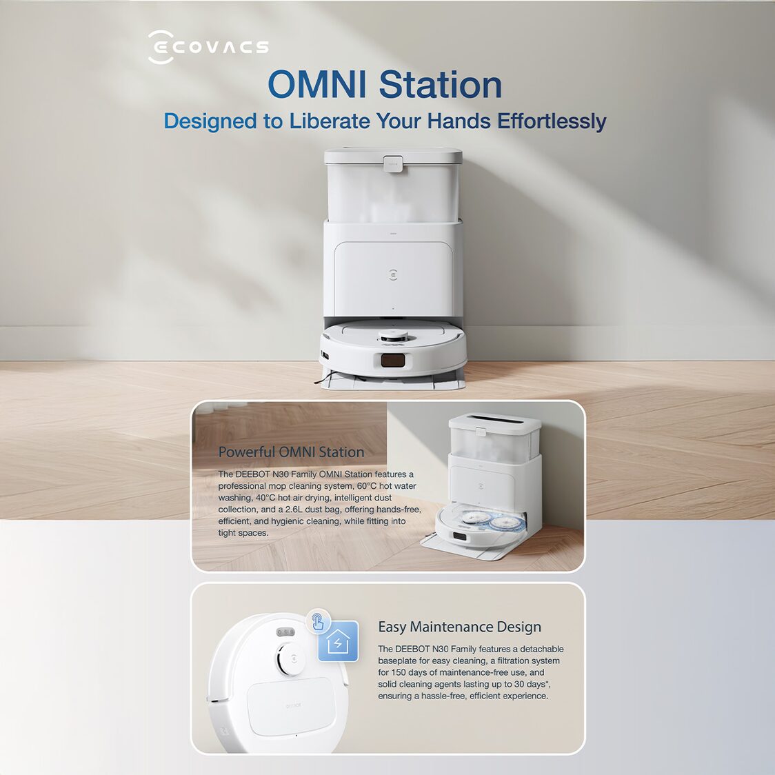 Ecovacs Deebot N30 Pro Omni - White