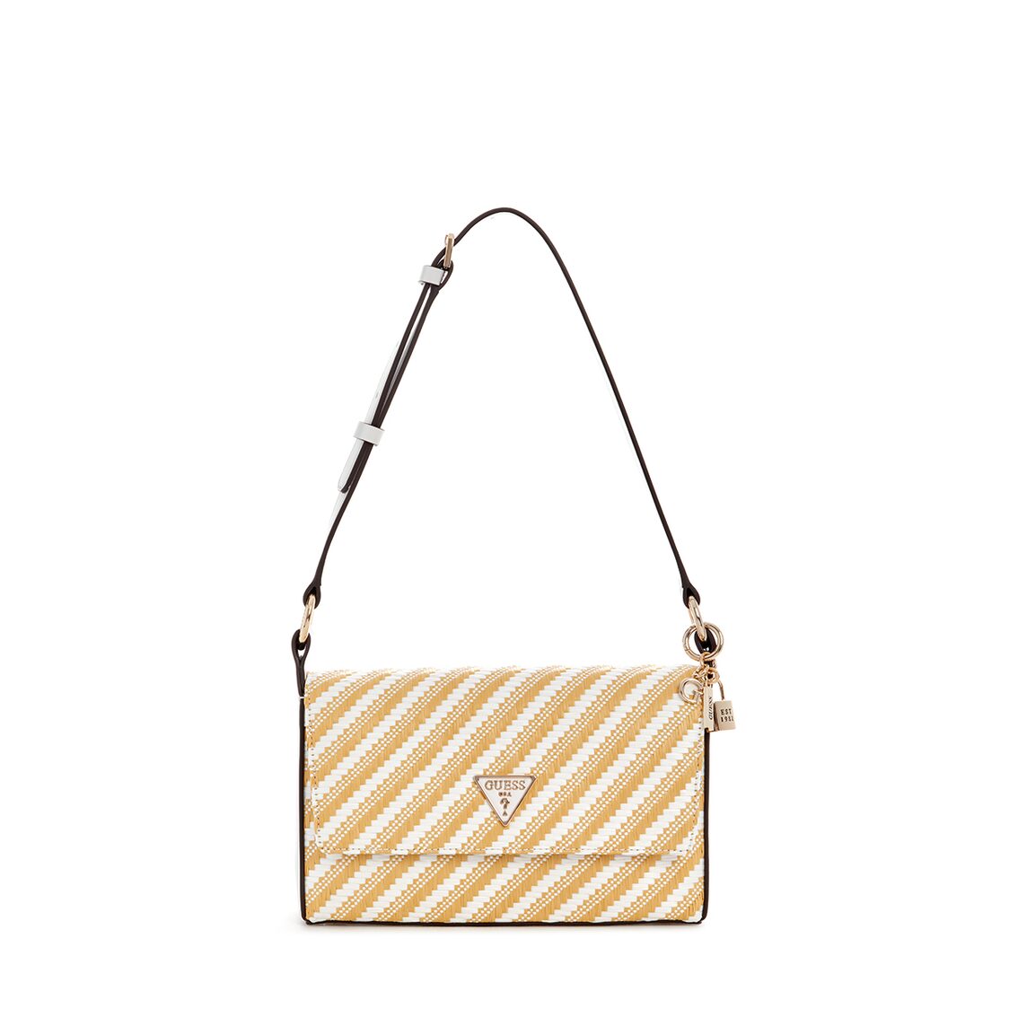 Guess Simona Flap Shoulder Bag - Natural/White
